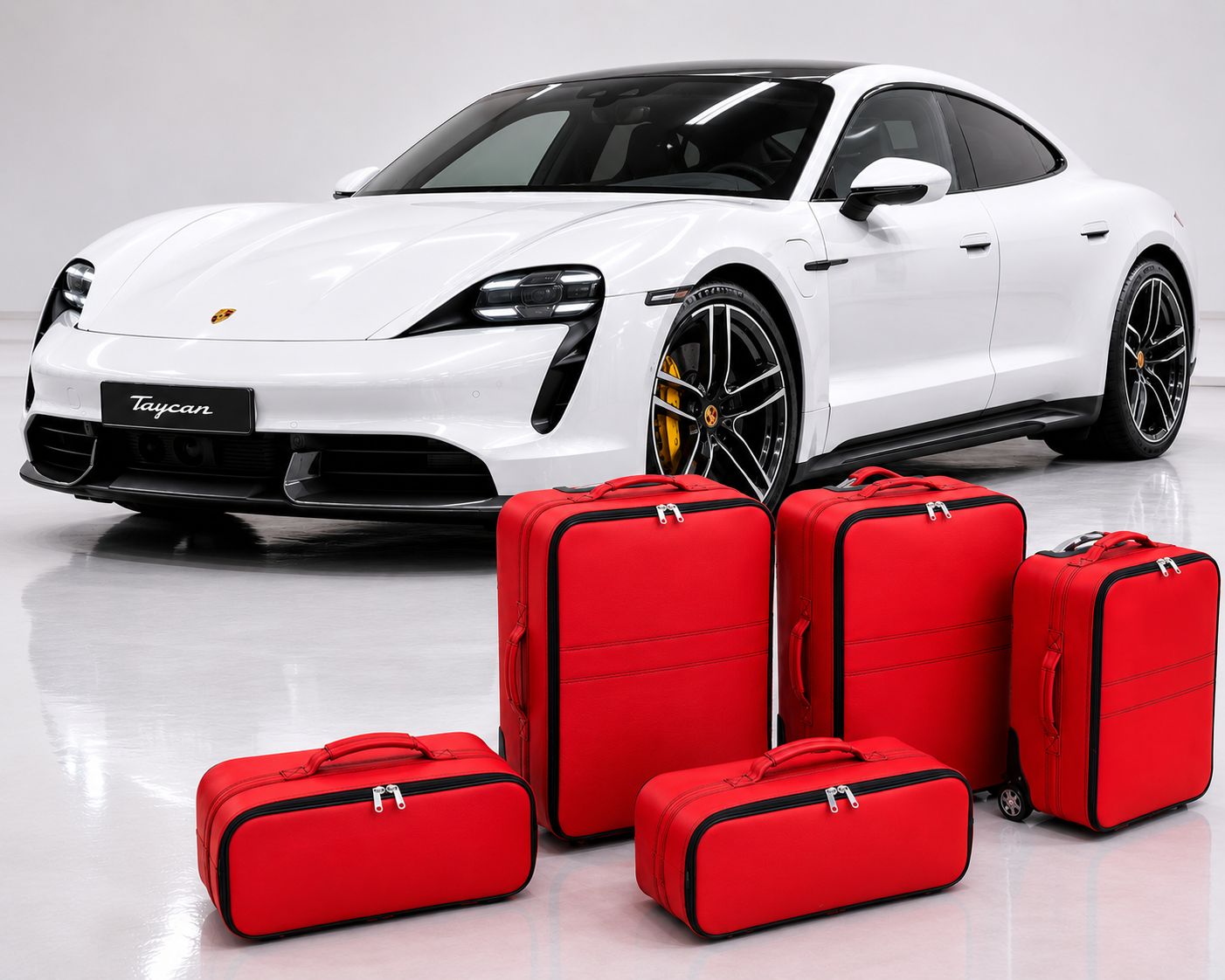 Roadsterbag luggage set Porsche Taycan (also Cross Turismo) in Red leather (5-pcs)