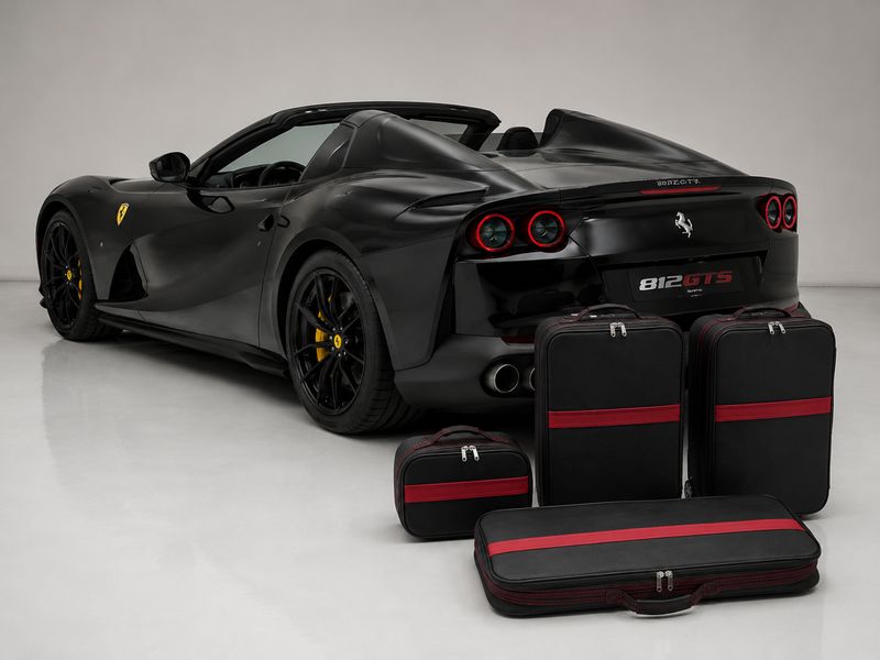 Roadsterbag luggage set Ferrari 812 GTS (4-pcs) Nero Leather + Siegelstein striping