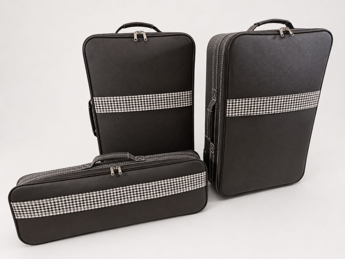 Roadsterbag luggage set Porsche 992 Turbo S (Nero leather) + Pepita striping