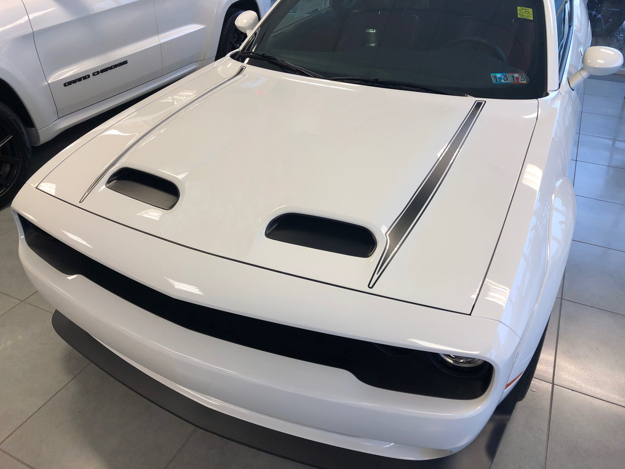 2019 - Up Dodge Challenger SRT Hellcat Dual Scoop Hood Spear Graphics (Outer Only 2 Pc Kit)