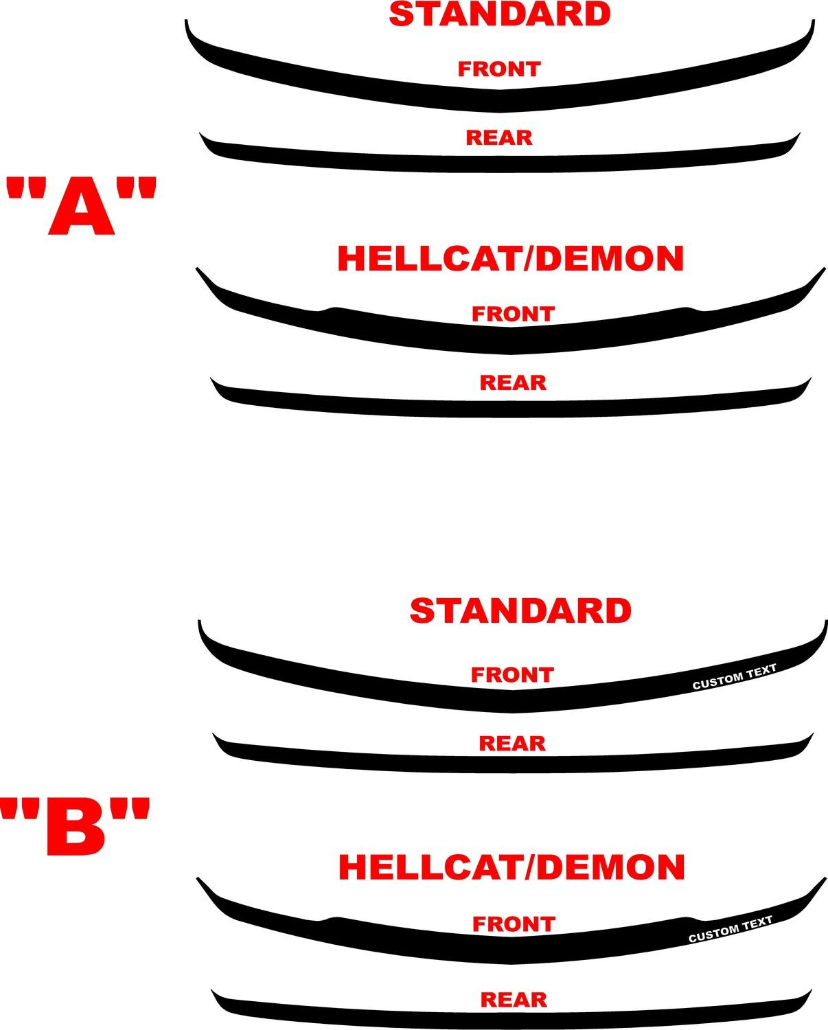 2015 - Up Dodge Challenger RT SXT GT Hellcat Bumper Blackout Decals Front and Rear Kit
