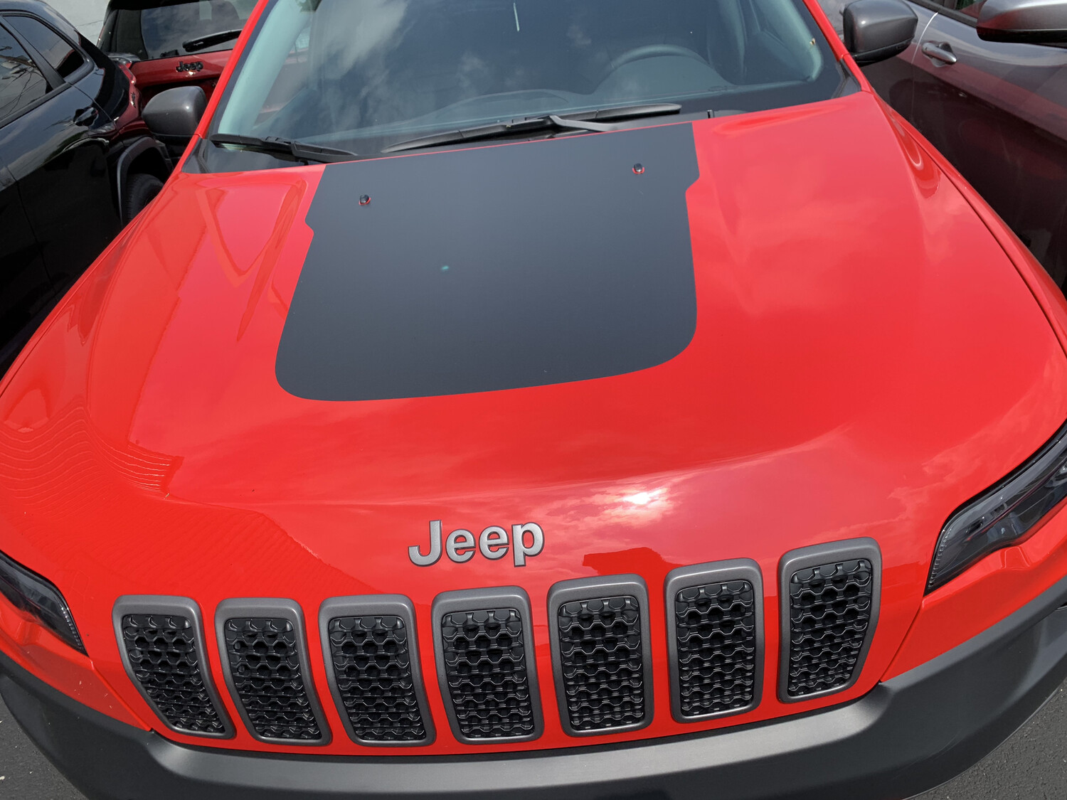 2014 - Up Jeep Cherokee Trailhawk Style Hood Blackout Vinyl Graphic Decals (2019 Factory Style)