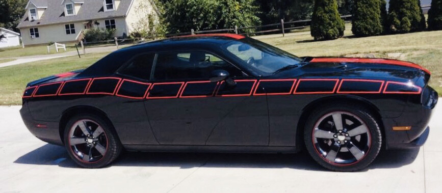 2008 - Up Dodge Challenger Full Body Length Upper Strobe Side Stripes