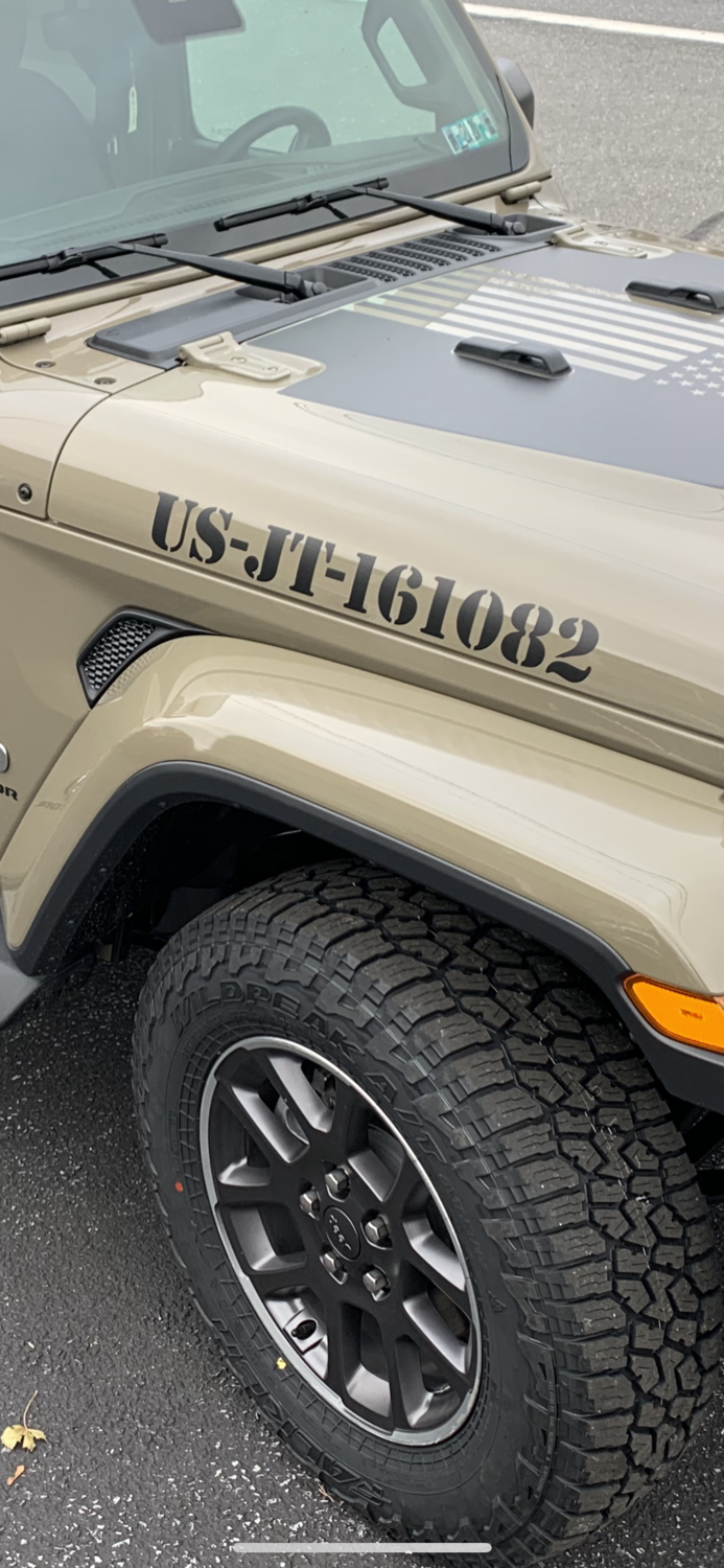 Jeep Gladiator JT Wrangler JL JLU JK JKU Hood Lettering Graphics
