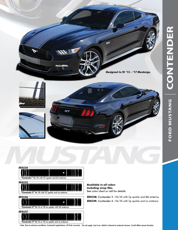 2015 - 2017 Mustang Wide Center CONTENDER Rally Stripes
