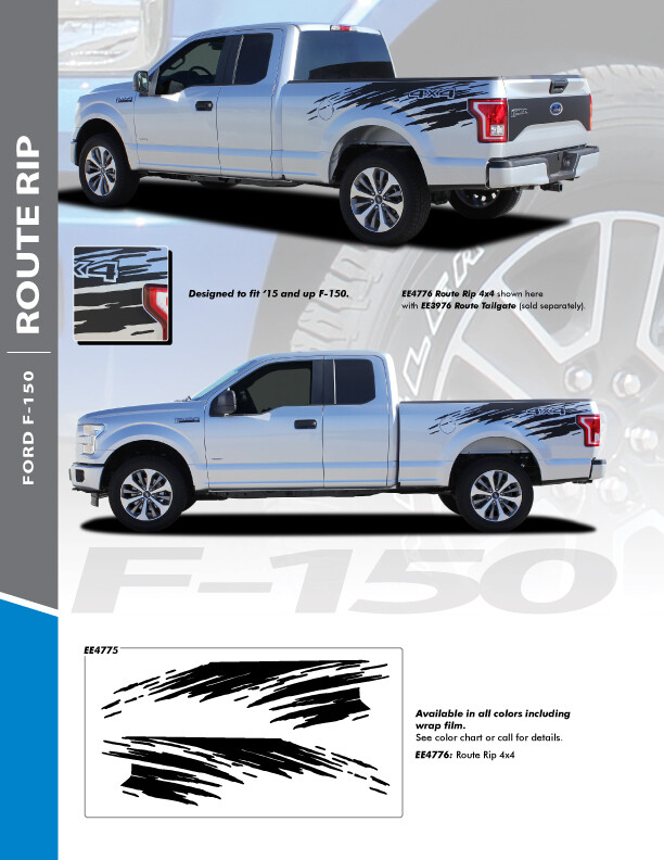 2015 - Up Ford F150 Bed Side Route Rip Stripes