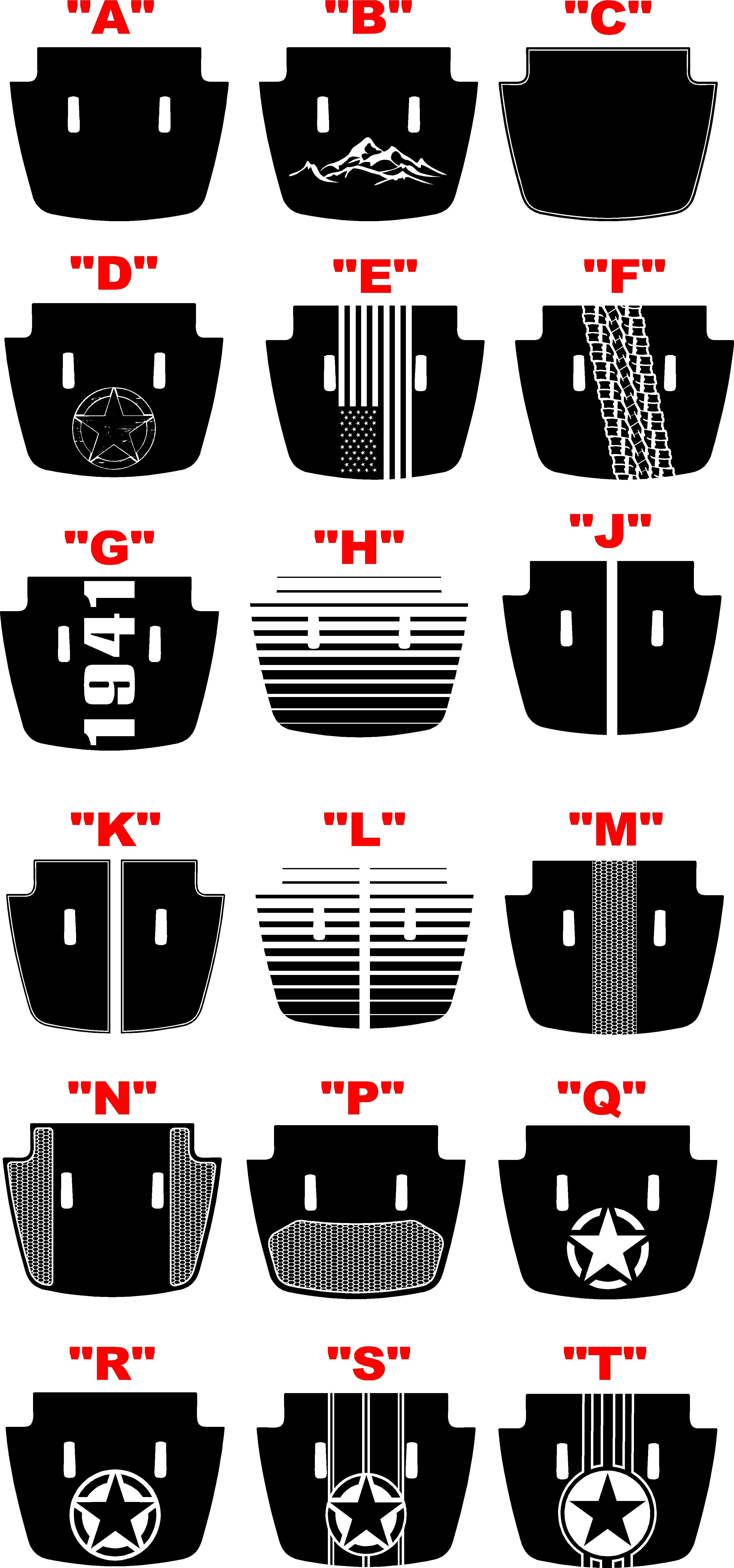 Wrangler Jeep JL JLU Gladiator Hood Blackout Graphic Decal Kit