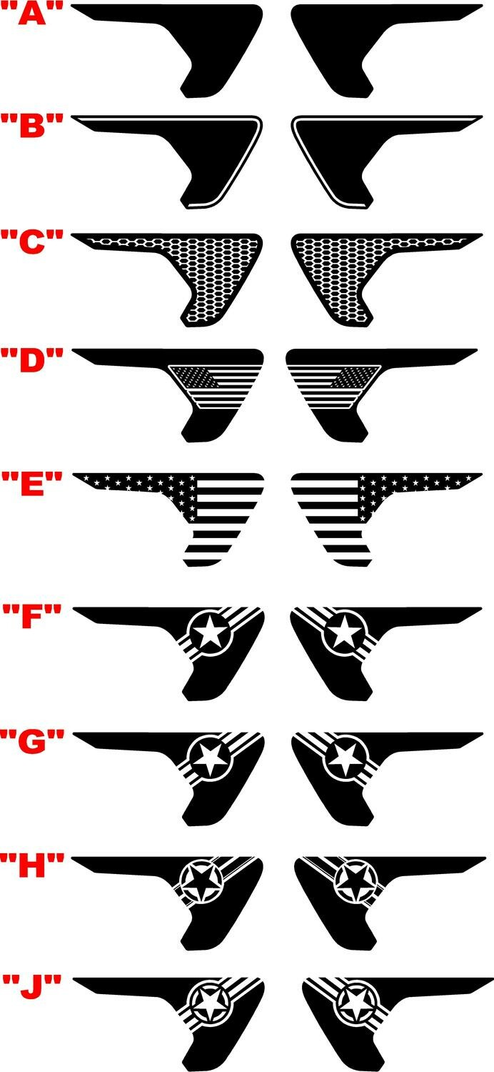 2018 - up Jeep Gladiator JT Wrangler JL JLU Gravity Style Fender Vent Blackout Vinyl Graphics