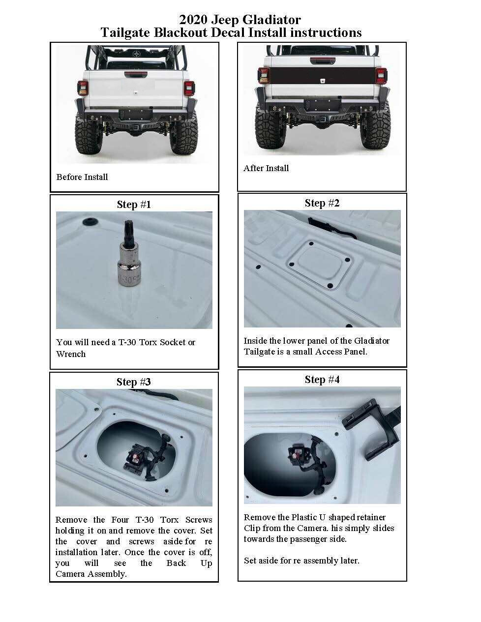 2020 - Up Jeep Gladiator JT Tailgate Blackout Vinyl Graphics