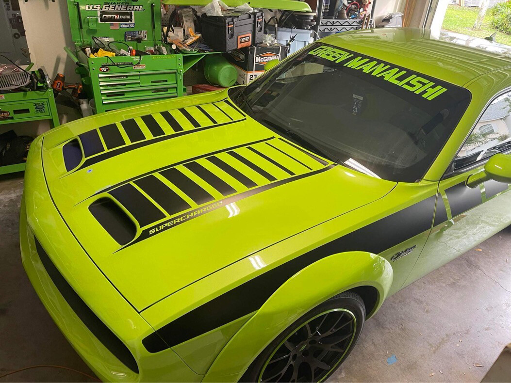 2019 - Up Dodge Challenger SRT Hellcat Dual Scoop Hood Spear Graphics (Inner and Outer 4 Pc Kit)