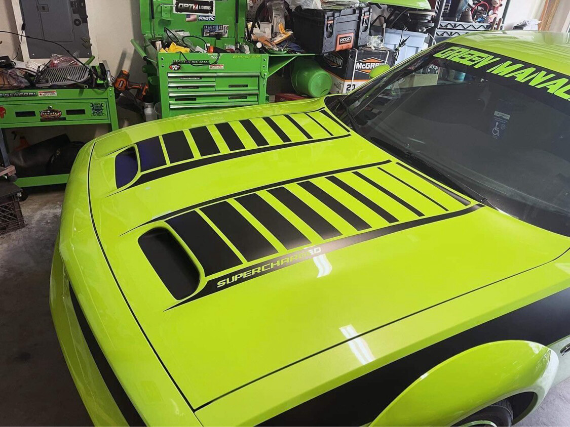 2019 - Up Dodge Challenger SRT Hellcat Dual Scoop Hood Spear Graphics (Inner and Outer 4 Pc Kit)