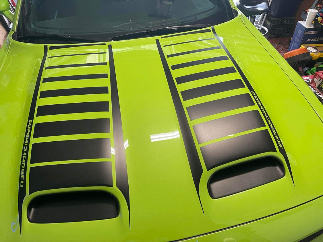 2019 - Up Dodge Challenger SRT Hellcat Dual Scoop Hood Spear Graphics (Inner and Outer 4 Pc Kit)