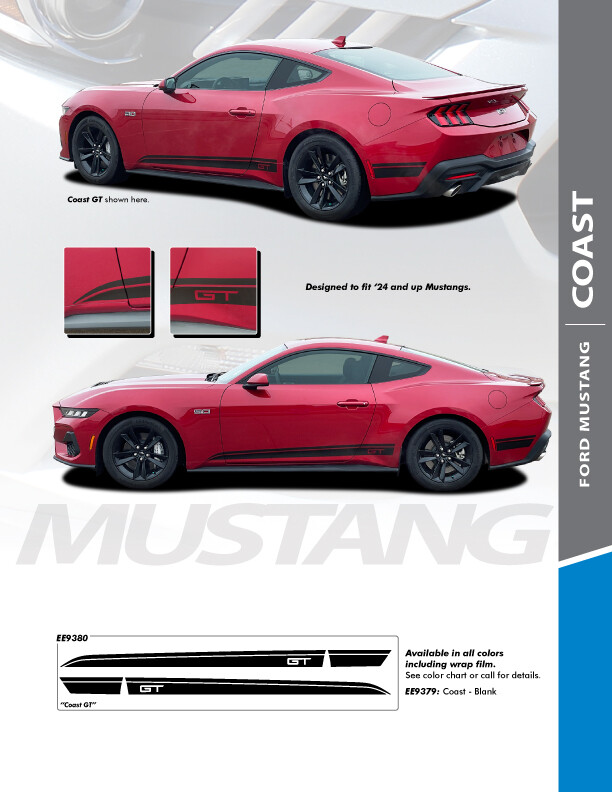 2024 - Up Mustang Base/Ecoboost/GT/Darkhorse Coast Rocker Stripes