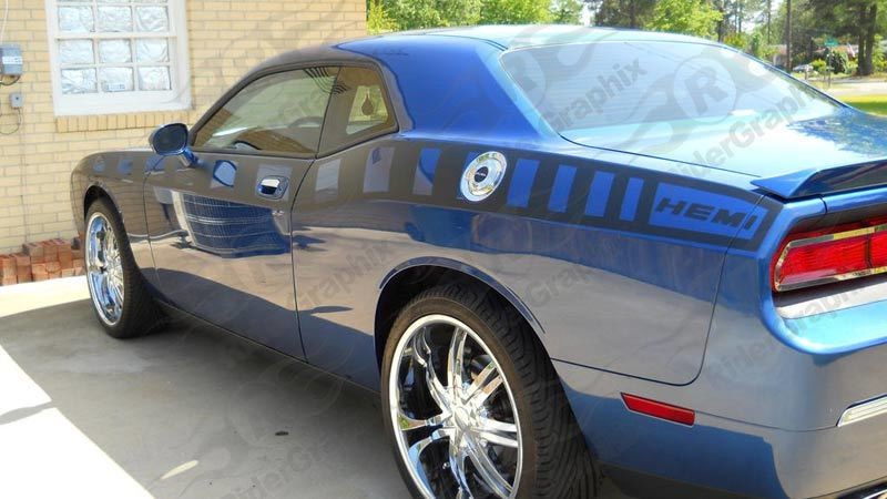 2008 - Up Dodge Challenger Drop Top Style Full Body Length Upper Strobe Side Stripes