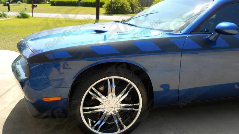 2008 - Up Dodge Challenger Drop Top Style Full Body Length Upper Strobe Side Stripes