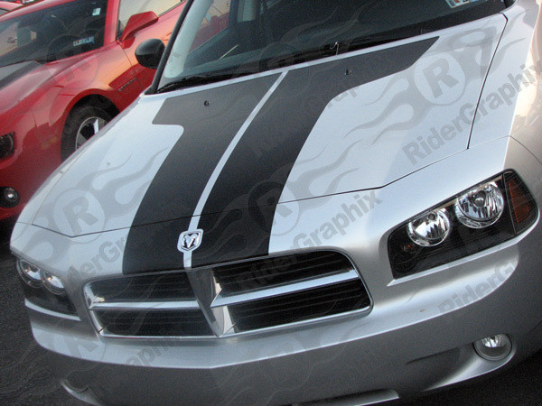 2006 - 2010 Dodge Charger Two-Piece Vintage "T" Shaped Hood Decal Kit