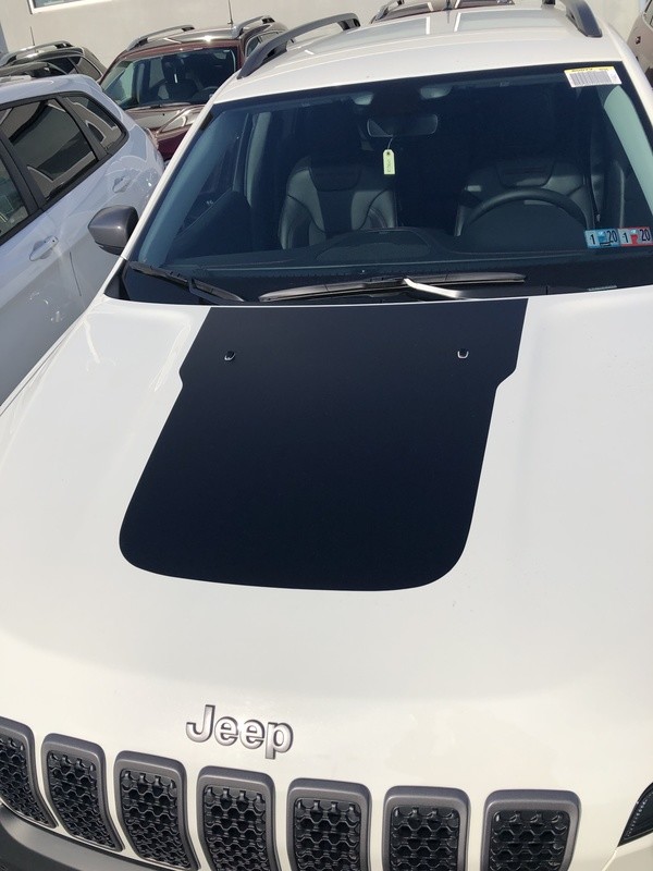 2014 - 2025 Jeep Cherokee Trailhawk Style Hood Blackout Vinyl Graphic Decals (2019 Factory Style)