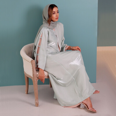 Mint Abaya With Dress & Scarf