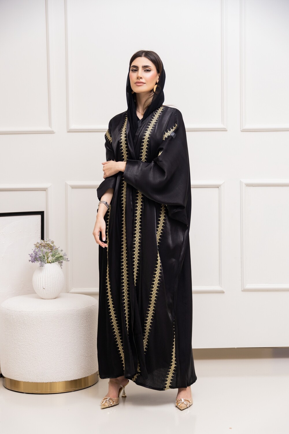 Black embroidered Abaya With Scarf