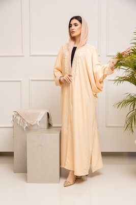 Peach Embroidered Abaya With Scarf