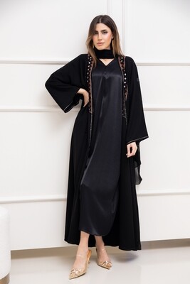 Black Embroidered Abaya With Scarf