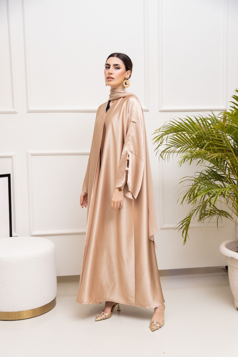 Golden Abaya With Scarf