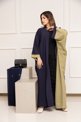 Navy Green Abaya With Hearts Embroidered Scarf