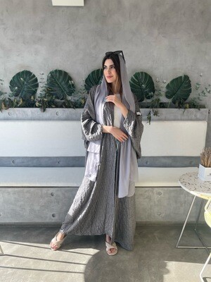 Gray Abaya With Scarf
