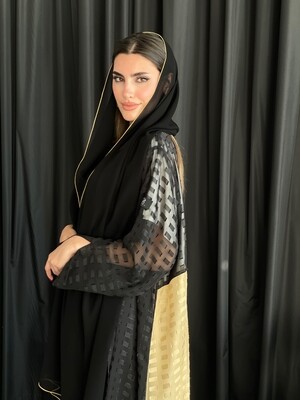 Black and Yellow Abaya With Scarf