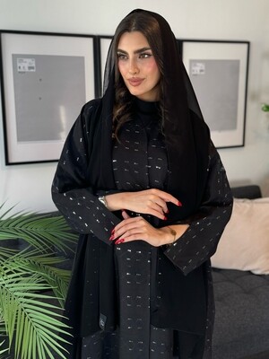 Black Linen Abaya With Scarf