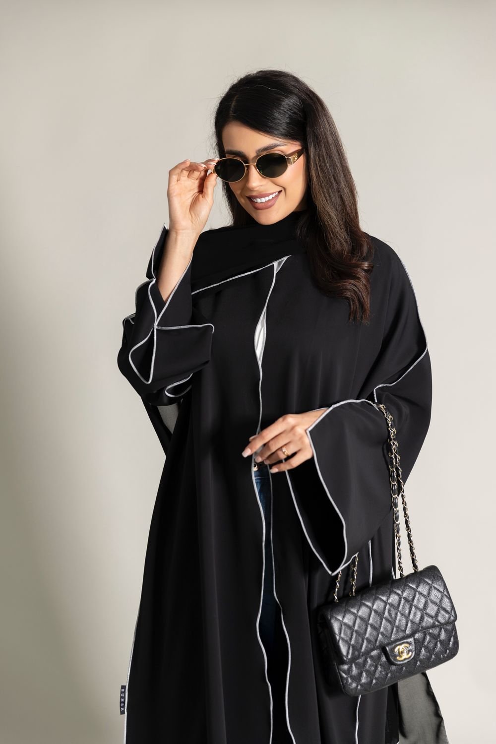 Black lined Abaya With Scarf