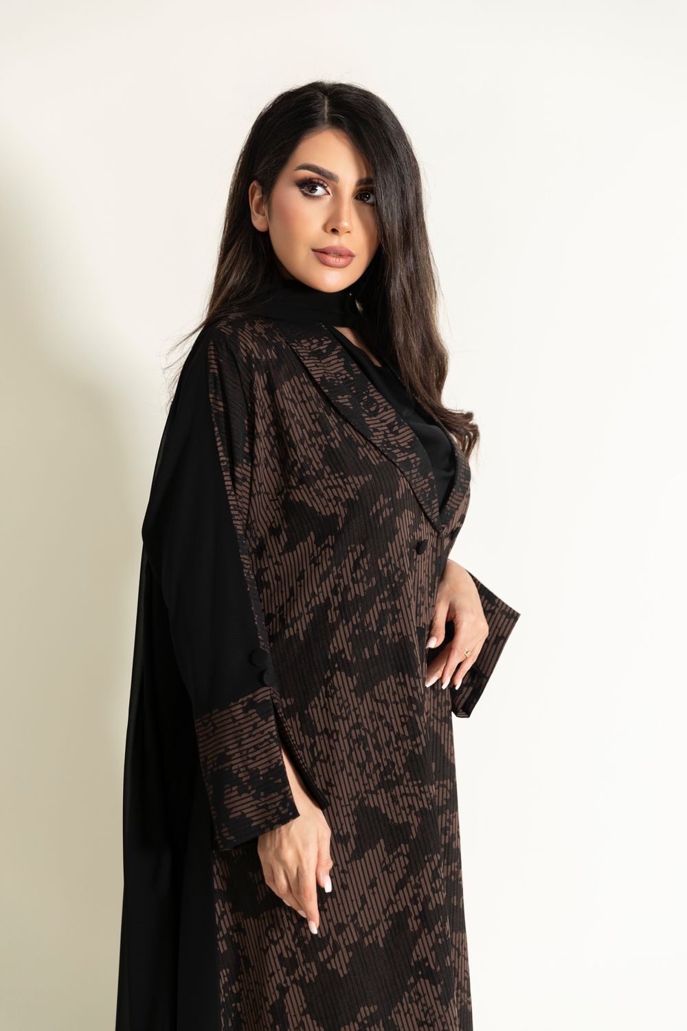 Brown and Black Blazer Abaya With Scarf