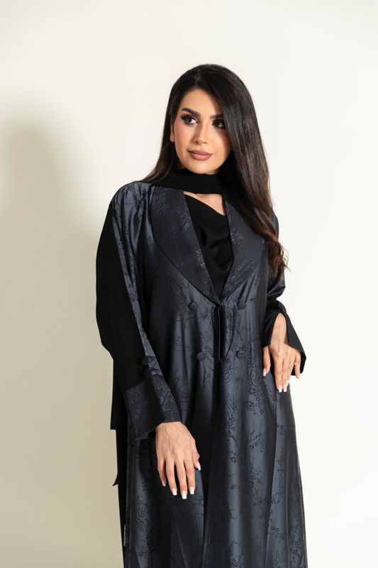 Blue and Black Blazer Abaya With Scarf