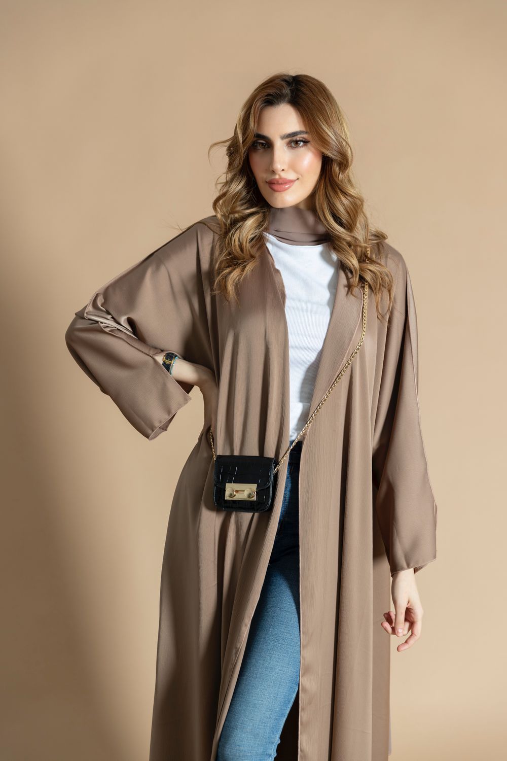 Beige Abaya With Scarf