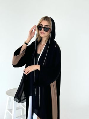 Color Block Abaya With Scarf