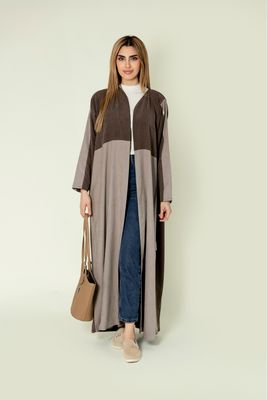 Color Block Suede Abaya with Scarf