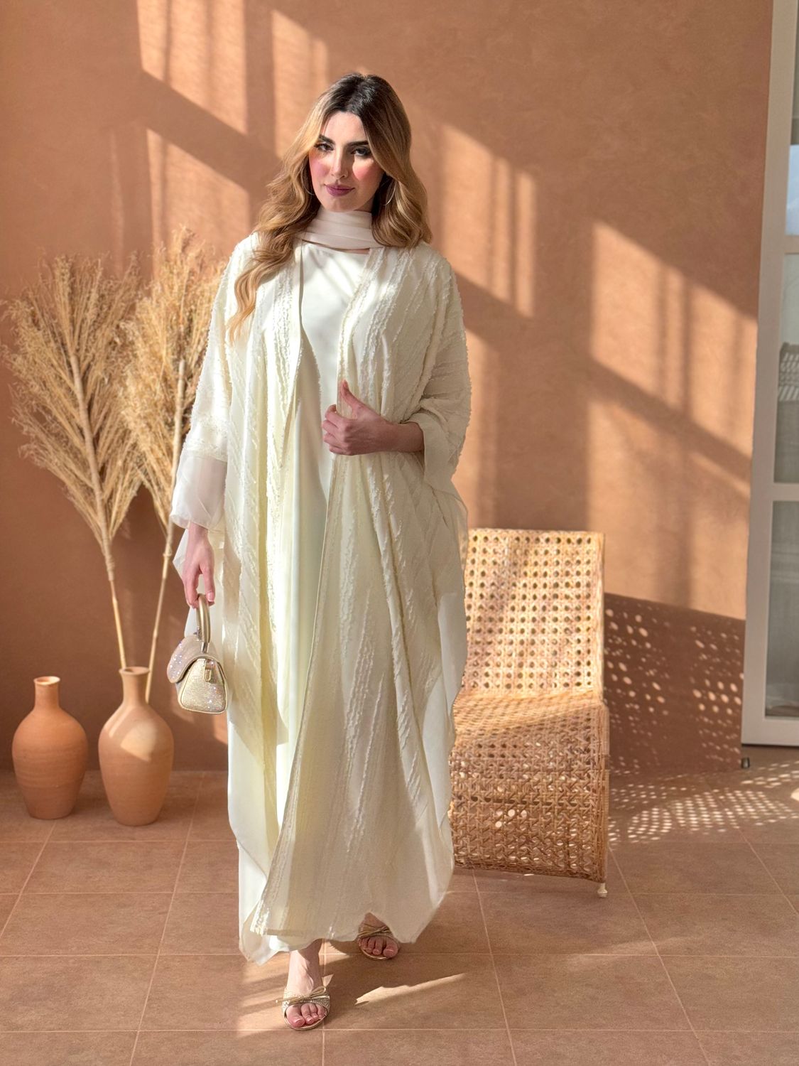 Off-white Abaya With Scarf