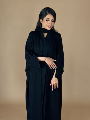 Black / Golden Stripes Abaya With Scarf
