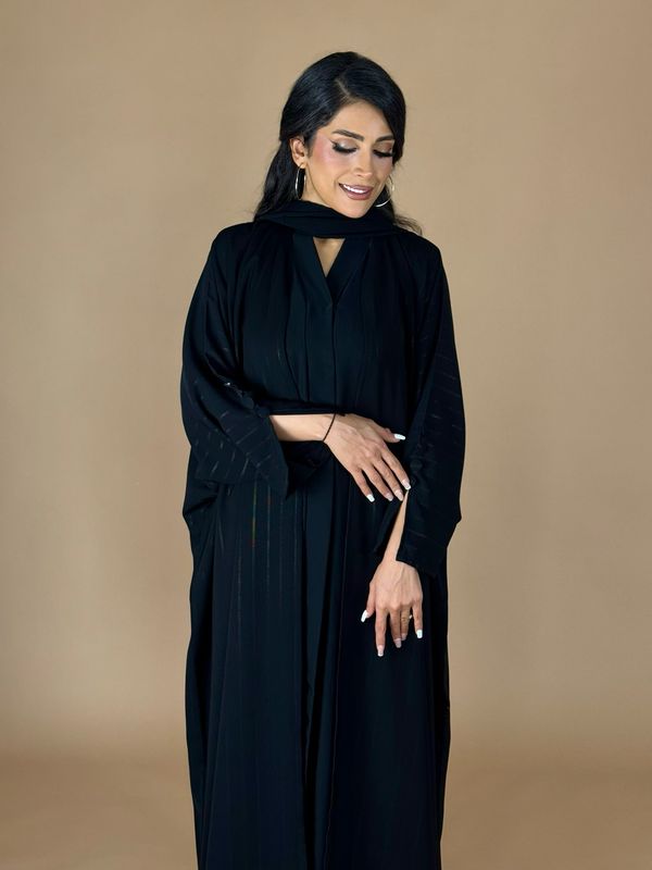 Black / Golden Stripes Abaya With Scarf