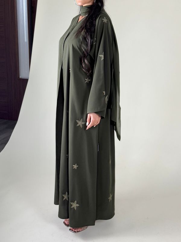 Green Embroidered Abaya With Scarf