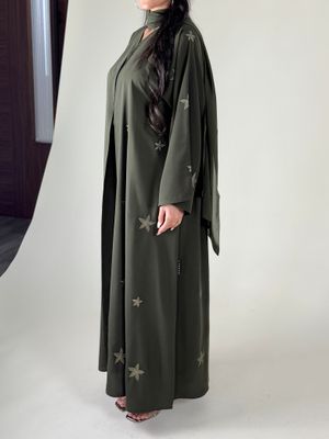 Green Embroidered Abaya With Scarf