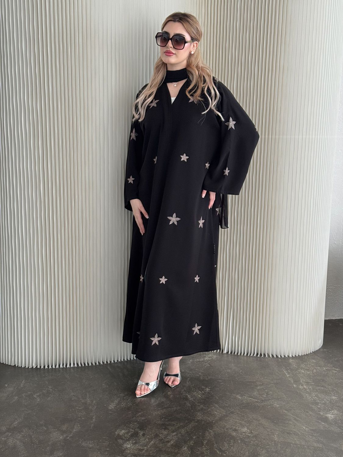 Black Embroidered Abaya With Scarf