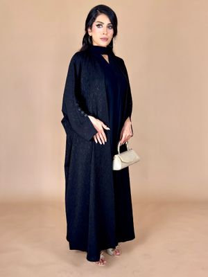 Black Floral Abaya With Scarf