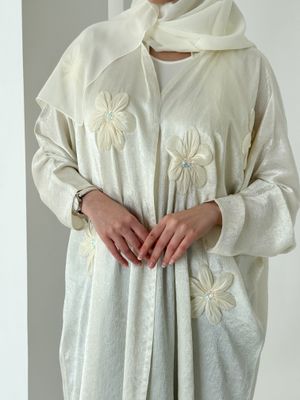Satin Flower Abaya With Scarf