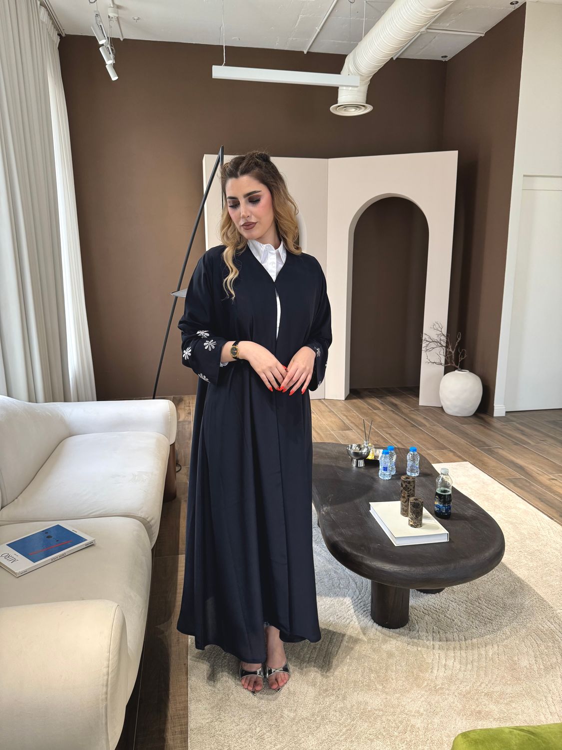 Navy Embroidered Abaya &amp; Scarf Set