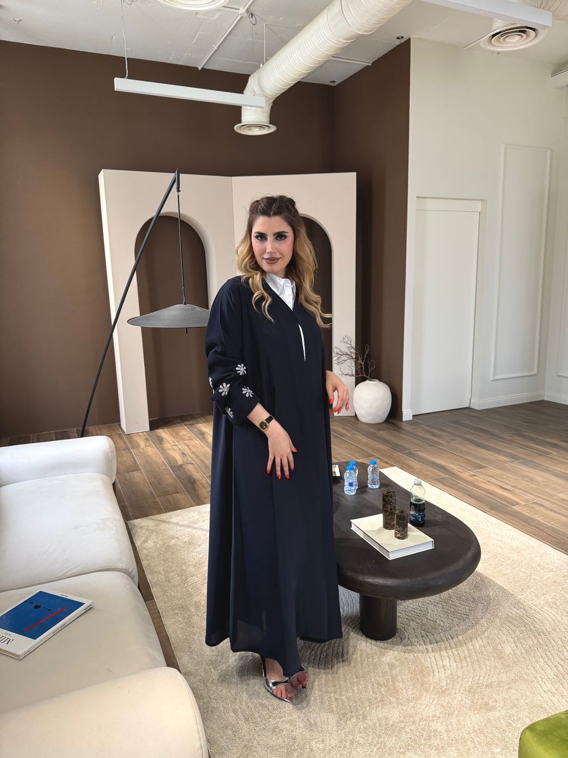 Navy Embroidered Abaya &amp; Scarf Set