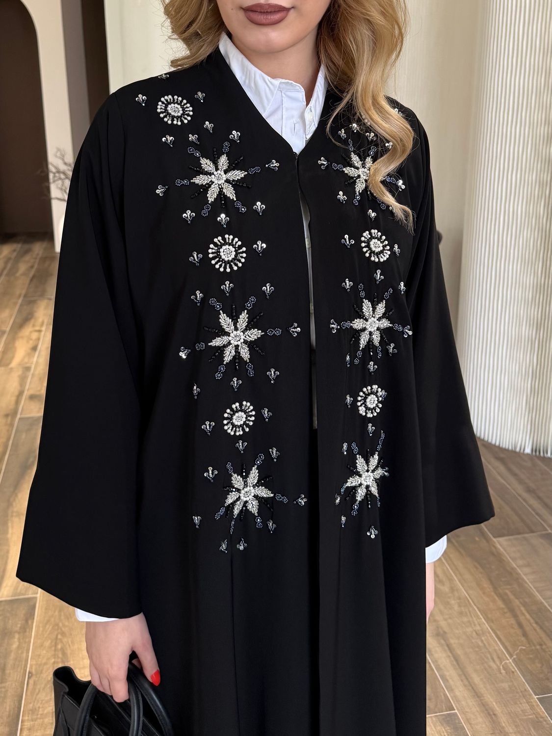 Black Embroidered Abaya With Scarf