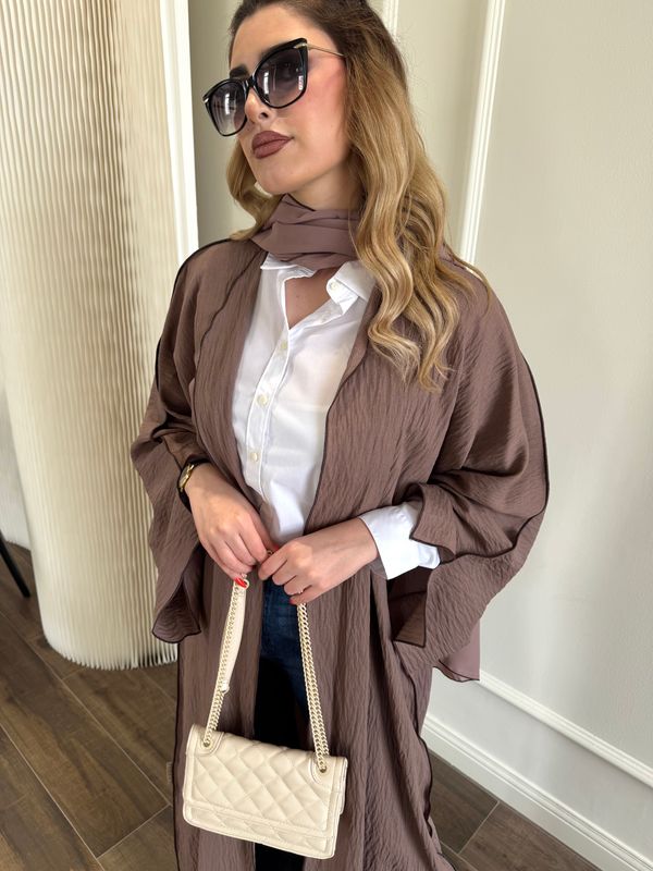 Brown Crushed Crepe Abaya with Matching Scarf