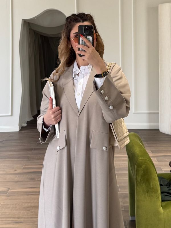 Beige Blazer Abaya with Scarf