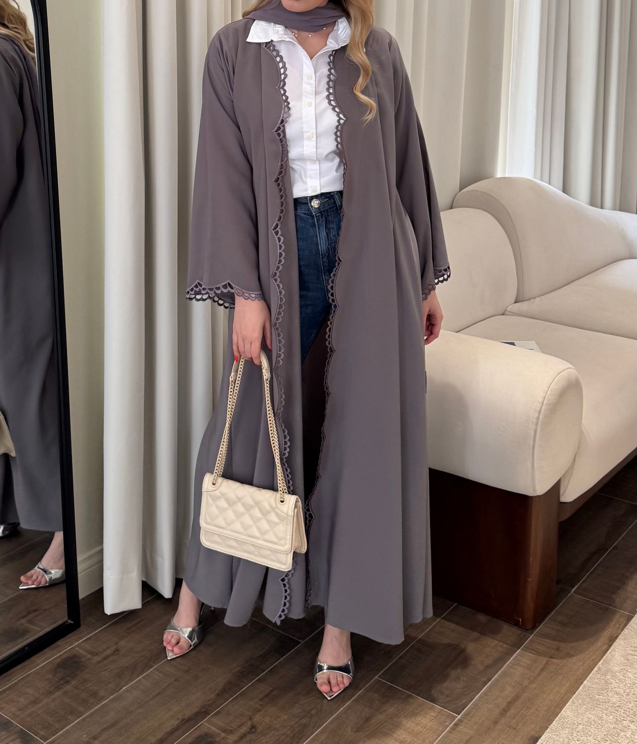 Gray Abaya with Scarf